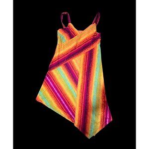 Multicolor Striped Asymmetrical Dress With Spaghetti Straps & Vibrant Design